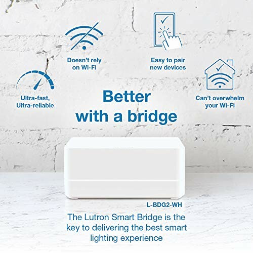 Lutron Smart Bridge with features: easy pairing, ultra-fast, prevents Wi-Fi overload.