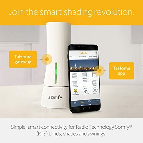 Somfy TaHoma gateway and app for smart shading control.