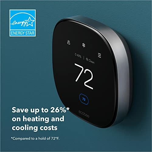 Smart thermostat with energy-saving features and Energy Star certification.